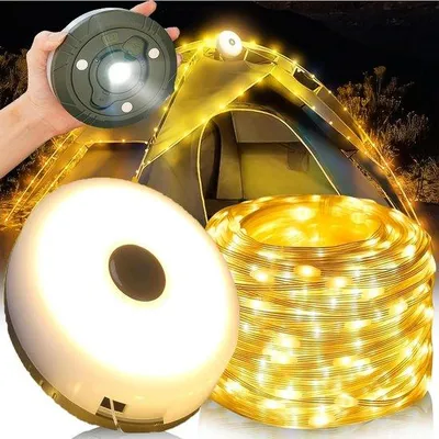 Image de Guirlande lumineuse LED portable et étanche - Rechargeable par USB - Lampe d'extérieur pour le camping - 10 m, lumière chaude