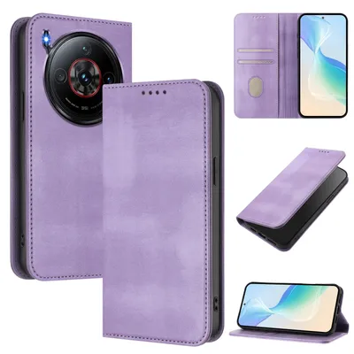 Obrázek produktu pro Pouzdro pro ZTE nubia Z60S Pro, vintage kožené pouzdro s RFID ochranou, přihrádkami na karty, stojánkem Fialový