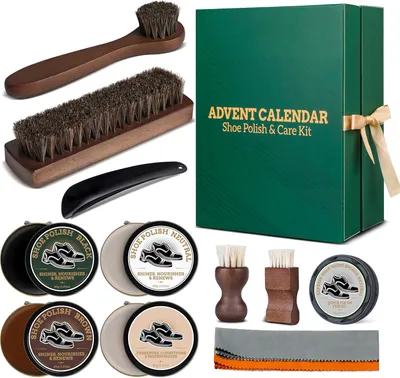 Productafbeelding van Adventskalender voor schoenverzorging. Luxe, elegante set met 12 producten