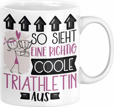 Produktbild von Triathletin Geschenk Tasse Geschenkidee für Triathletin Geburtstag Weihnachten Spruch So Sieht Eine Richtig Coole Triathletin Aus Kaffee-Becher  (Weiß)