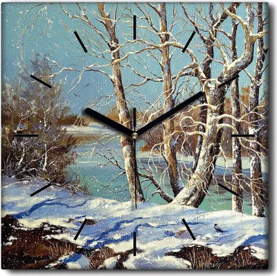 Produktbild von Coloray Uhr auf Leinwand 30x30 cm Wand Uhr Dekoration Wohnzimmer Segeltuch schwarze Hände -Landschaftsbank River.