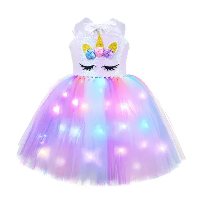 Produktbild von LED-Einhorn-Tutu-Kleid für Mädchen, Regenbogenfarben, leuchtendes Kinder-Partykleid M