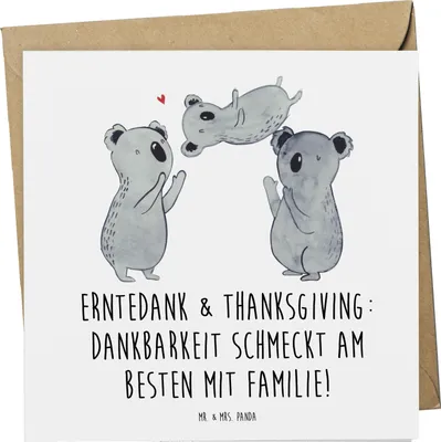 Produktbild von Mr. & Mrs. Panda Grußkarte Erntedankfest & Thanksgiving - Weiß - Geschenk, Klappkarte, Feiertagsfeiern, Dankesfeier, Dankbarkeit, Feiertag, faltkarte, Geschenke, Events