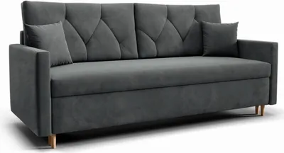 Produktbild von SEPRO-Mobel Schlafsofa ARO Sofa mit Schlaffunktion und Bettkasten Klappsofa Schlafcouch mit Füßen aus Naturholz Veloursstoff Couch in Frabe: Grau