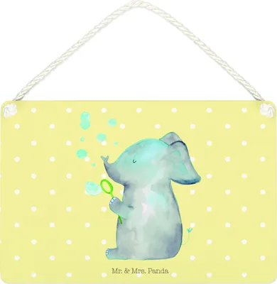 Produktbild von Mr. & Mrs. Panda Schild Elefant Seifenblasen DIN A4 - Gelb Pastell - Geschenk, Holzschild, Türschild, Wandbild Holz, Rüsseltier, Lustige Sprüche, Liebesspruch, Elefanten