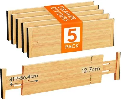 Zdjęcie produktu dla Bambusowy organizer na półkę, regulowany, 41–56 cm, do kuchni, szafki
