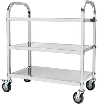 Immagine prodotto di Carrello di servizio in acciaio inossidabile Unyqoos®, a 3 ripiani, con ruote silenziose e freno di stazionamento, dimensioni 95 x 50 x 95 cm – Carrello per servizio e trasporto, ideale per uso domestico e commerciale