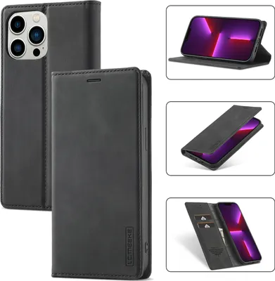 Obrázek produktu pro iPhone 13 Pro Kožené pouzdro s funkcí stojánku a držákem karet, peněženkový design pouzdro pro iPhone 13 Pro černé