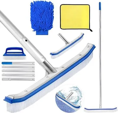 Produktbild von Pool Bürsten Set,Poolreiniger Bürste 45 cm,Pool Reinigungsbürste,Poolbürsten reinigungsbürste mit Längenverstellbarer Superstarkes Aluminiumstange 180cm und Erstärkter Edelstahl Rückseite.