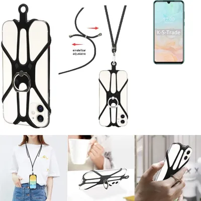 Produktbild von K-S-Trade 3in1 Handykette Handyband Handykordel Halsband Smartphone-Ring Handy-Ring kompatibel mit Doogee N20 Pro Fingerhalterung Handyring