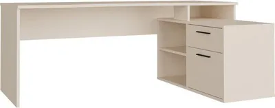 Produktbild von Schreibtisch Eckschreibtisch TEZAUR, Beige Cashmere, 200 x 121,8 x 75,7 cm, 3 offene Fächer, 1 Tür, 1 Schublade