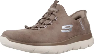 A single brown Skechers sneaker is shown from a side angle against a white background.