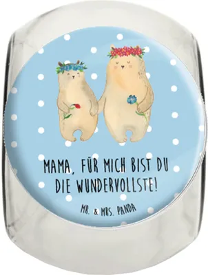Produktbild von Mr. & Mrs. Panda keksdose glas Bären mit Blumenkranz XL 2000ml - Blau Pastell - Geschenk, Bonbonglas, Bruder, Aufbewahrungsdose, Vorratsglas, Kinder, Kaffeedose, Mama