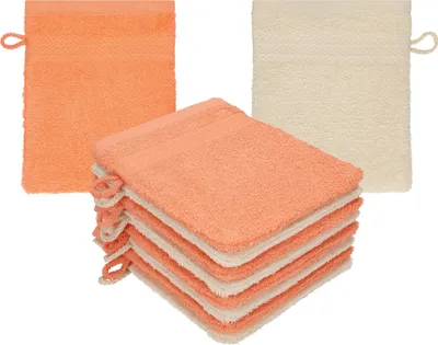 Produktbild von Betz 10 Stück Waschhandschuhe 16x21 cm PREMIUM 100% Baumwolle  Farbe: blutorange - sand