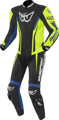 Zdjęcie produktu dla Berik Monza 1-częściowy skórzany kombinezon motocyklowy, czarny/niebieski/żółty, 50