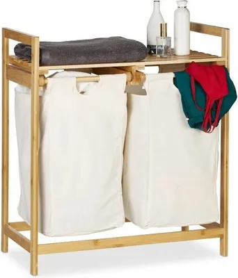 Image de Panier à linge en bambou avec 2 sacs à linge