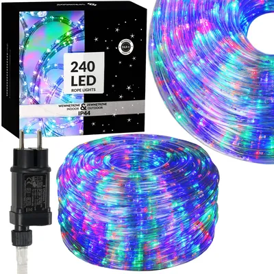 Zdjęcie produktu dla Wąż świetlny LED – 10 m, 240 diod LED, 8 funkcji, pamięć, IP44, wielokolorowy