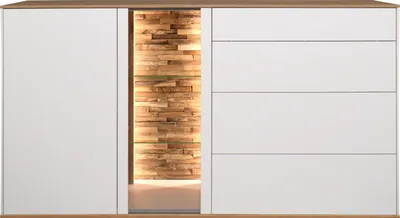 Produktbild von Sideboard - 169 x 90 cm - Asteiche Nachbildung - Weiß supermatt - mit LED-Beleuchtung