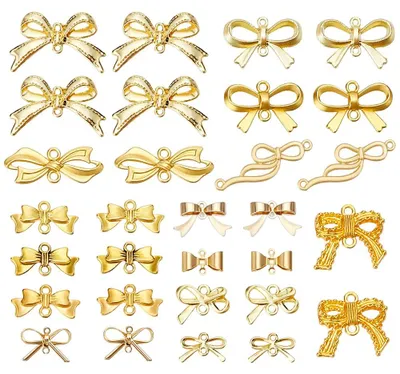 30 Goldene Schleifen-Anhänger, 15 Stile, Metall, für Schmuckbasteln