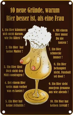 Produktbild von vianmo Blechschild 18x12 cm Alkohol 10 Gründe Bier besser als Frau Spruch Zitat