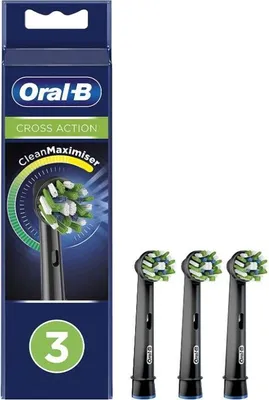 Produktbild von Oral-B CrossAction Aufsteckbürsten, schwarz, 3 Stück, 3 Stück(e), Schwarz, 3 Monat( e), CleanMaximiser, Oral-B, Karton mit Aufhänger