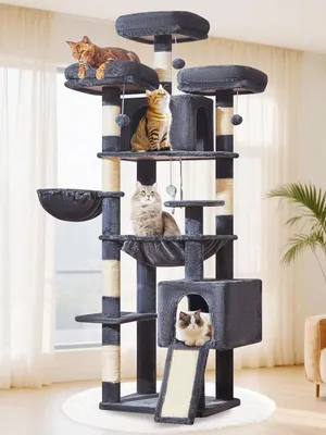 Imagen del producto de Árbol para gatos Kratzbaum XXL, con 193 cm de altura, 7 postes para rascar, 3 plataformas, 2 cuevas, y una hamaca