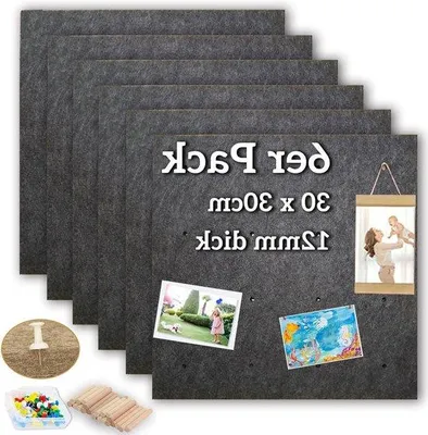 Produktbild von Famanu Filz-Pinnwand 30 x 30 cm - Set mit 6 Stück, selbstklebend, schalldämmend