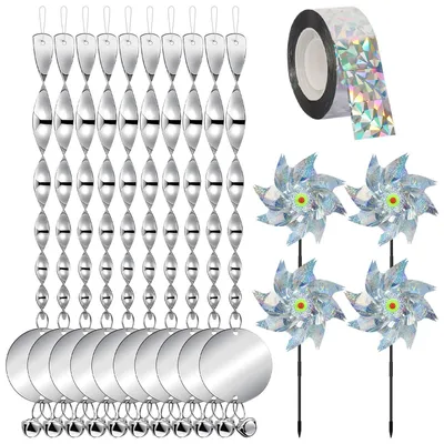 Produktbild von Reflektierender Vogelschreck - Set von 15 Stück - Windspirale - Windmühle - Vogelschreck - Vogelband 80 Meter