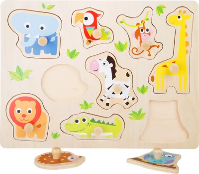 Obrázok produktu pre malé chodidlo Drevená skladačka na vkladanie zoo