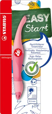 Image de STABILO - Roller ergonomique pour droitiers - EASYoriginal Pastel en rouge rosé - stylo simple - couleur d'encre bleue (effaçable) - avec cartouche