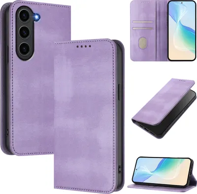 Obrázek produktu pro Pouzdro pro Samsung Galaxy S23, vintage kožené pouzdro s RFID ochranou, přihrádkami na karty, stojánkem Fialový
