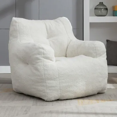 Productafbeelding van AIORBER Zitkussen, compact, met teddy stof, gemakkelijk schoon te maken, gevuld met traagschuim, geschikt tot 110 kg, voor woonkamer, werkkamer, slaapkamer, afmetingen 100x94x70 cm