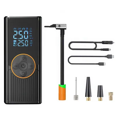 Produktbild von Kabellose elektrische Luftpumpe 8000mAh, 150 PSI Akku-Kompressor, Tragbare Fahrradpumpe mit Digitalanzeige, LED-Licht & 4 Düsen