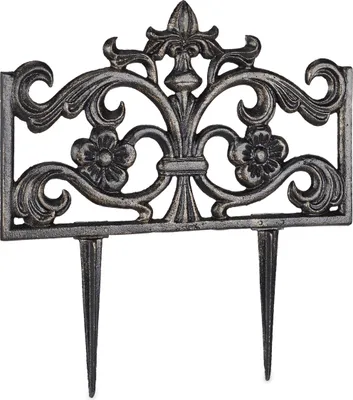 Produktbild von 10er Set Beetzaun Gusseisen, mit Erdspieß, einfaches Stecksystem, Zierzaun, nostalgisch, HxBxT: 37 x 36 x 2 cm, bronze