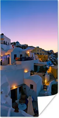 Produktbild von MuchoWow® Poster Fischerdorf Oia bei Santorini Griechenland mit Sonnenaufgang 60x120 cm - Wandschmuck