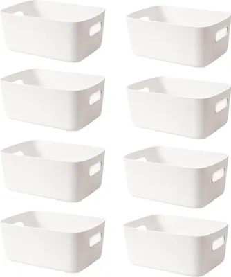 Produktbild von Aufbewahrungsbox Set, 8 Stück, 30 cm, Kunststoff Organizer mit Griffen, Weiß, Stapelbare Körbe für Badezimmer und Küche