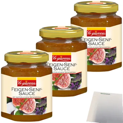 Produktbild von Le Garcon Feigen-Senf-Sauce ideal zu Käse und Wurstspezialitäten 3er Pack (3x270g Glas) + usy Block