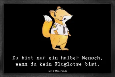 Produktbild von Mr. & Mrs. Panda fußmatte Fluglotse Herz 40 x 60 cm - Schwarz - Geschenk, Lustig, Ausbildung, Spruch, Schmutzfangmatte, Bodenvorleger, Beruf, Fußabtreter, Schmutzmatte