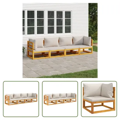 Produktbild von The Living Store 4-tlg. Garten-Lounge-Set mit Hellgrauen Kissen Massivholz
