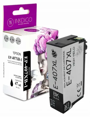 Produktbild von Inkdigo Tinte 407XL BK für Epson WorkForce Pro WF-4745DTWF – Schwarz, 47 ml,, KI-generiertes Bild