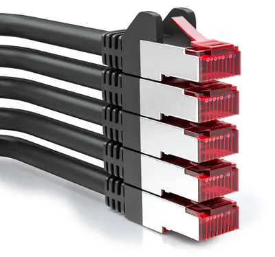 Produktbild von deleyCON 1m CAT6 Patchkabel RJ45 S/FTP PIMF, 5 Stück - Schwarz