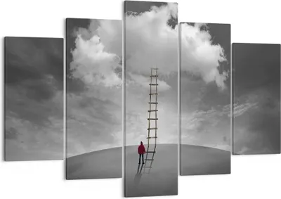 Produktbild von Bild auf Leinwand - Leinwandbild - 5 Teile - Symbol Leiter Himmel - 150x100cm - Wand Bild - Wanddeko - Wandbilder - Leinwanddruck - Bilder - Wanddekoration - Leinwand bilder - EA150x100-4900