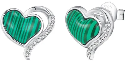 Productafbeelding van Oorbellen voor dames, hartvormig, zilver 925, malachietgroen, 12 mm