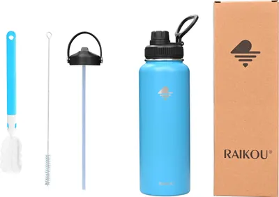 Produktbild von RAIKOU Trinkflasche 1180ml Wasserflasche Thermoflasche mit 2 Deckel Blau