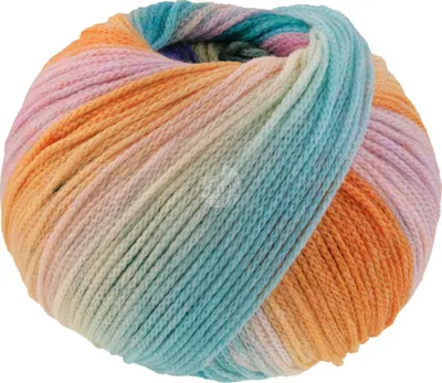 A ball of yarn with a gradient of colors.