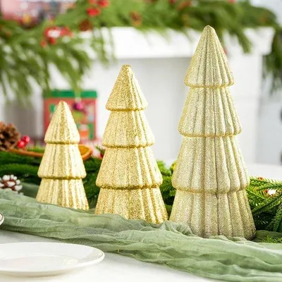 Produktbild von Weihnachtsbaumdekorationen Set mit 3 goldenen Ornamenten - Festliche Tischdeko