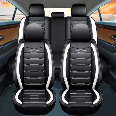 Produktbild von Eluto Auto Sitzbezüge Set, 5 Sitze Universal Sitzbezüge Autositzbezüge Vordersitze und Rücksitz Komplett Set für Auto Zubehör Interieur, Farbe: Schwarz Weiß