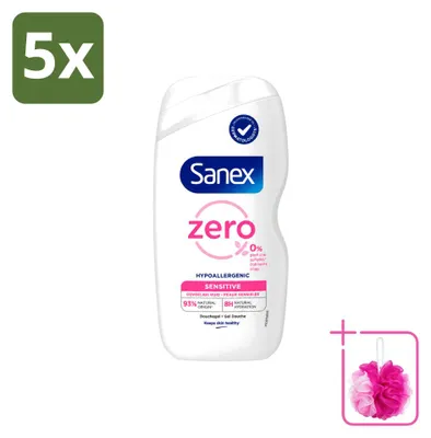 Productafbeelding van 5 x Sanex Zero% Douchegel voor de gevoelige huid - 400 ml - Voordelijnverpakking - 5 stuks