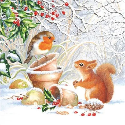 Produktbild von Servietten Papier 33x33cm 3-lagig mit Winterfreunde Motiv 20 Stück