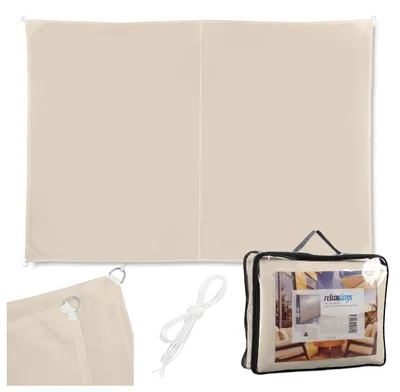 Produktbild von Relaxdays Sonnensegel, 5x6 m, Polyester, wasserdicht, Segeltuch mit Ösen & Spannseilen, Sonnentuch rechteckig, beige